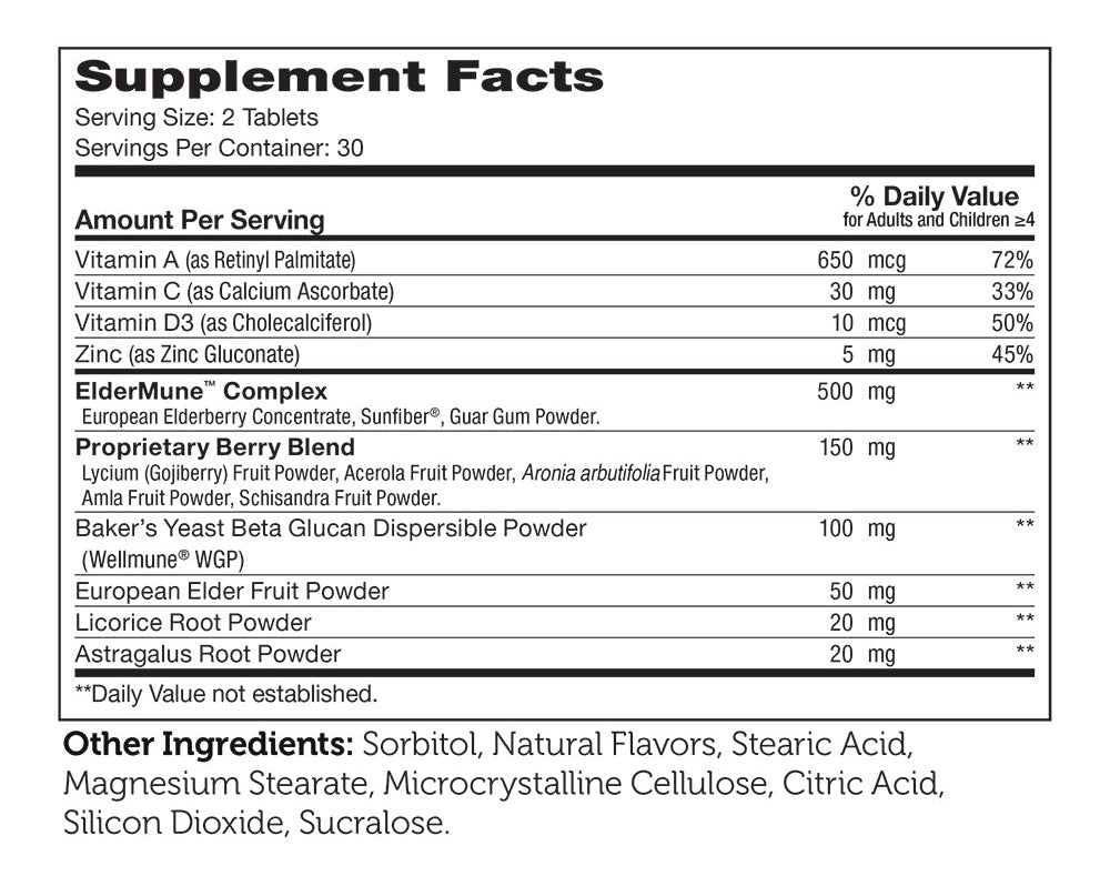 ImmuniKid Chewable Supplement Facts Label