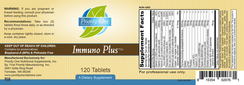 Immuno Plus (Priority One Vitamins) 120ct label