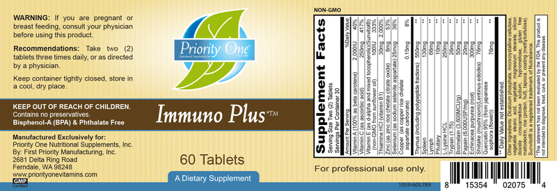 Immuno Plus (Priority One Vitamins) 60ct label