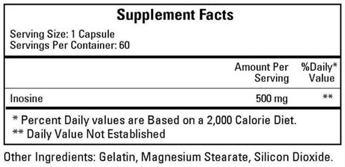 Inosine 500 mg Supplement Facts Label
