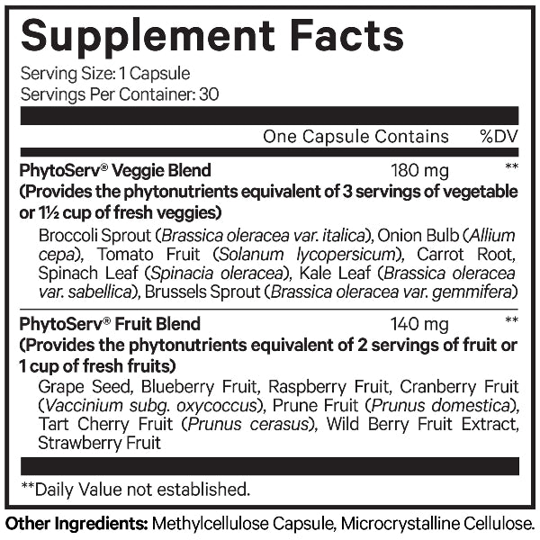 InstantFood Five a Day Supplement Facts Label