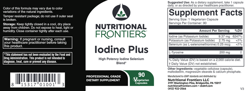 Iodine Plus Nutritional Frontiers Label
