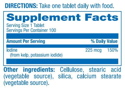 Iodine from Kelp Supplement Facts Label