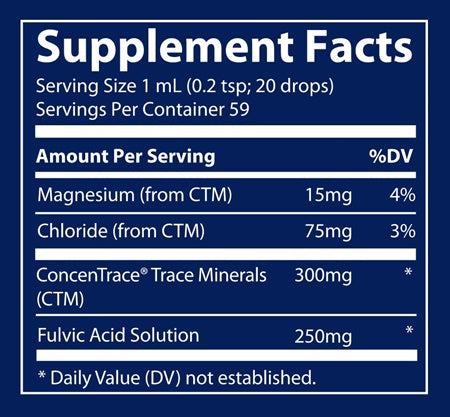 Ionic Fulvic Acid with ConcenTrace Supplement Facts Label