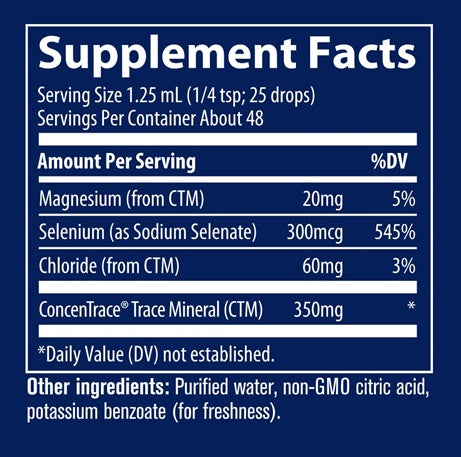Ionic Selenium Supplement Facts Label