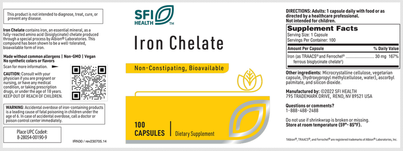 Iron Chelate 30 mg (Klaire Labs) Label