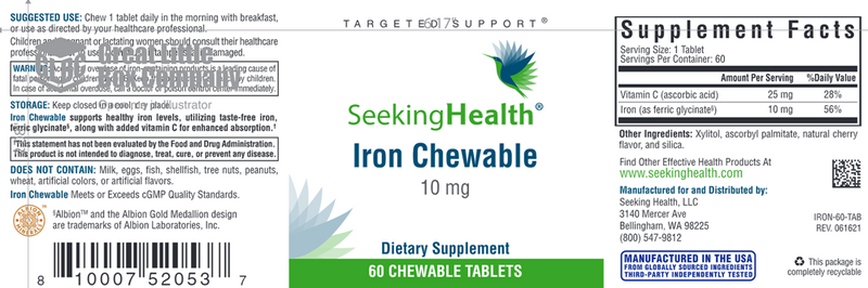 Iron Chewable Seeking Health Label