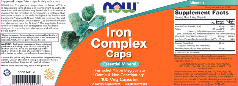 Iron Complex Capsules (NOW) Label
