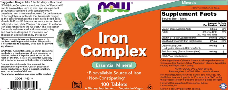 Iron Complex Tablets (NOW) Label
