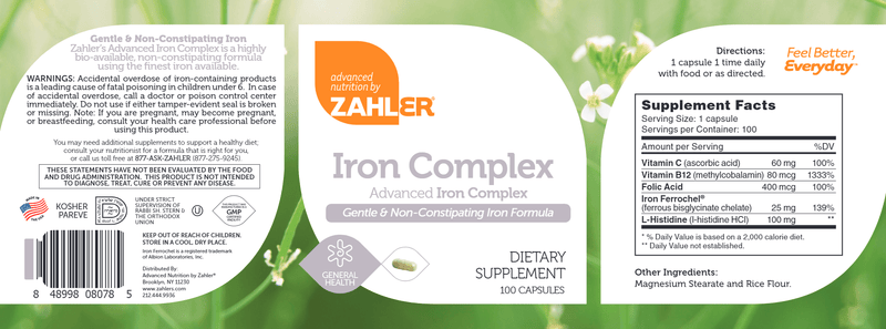 Iron Complex (Advanced Nutrition by Zahler) Label