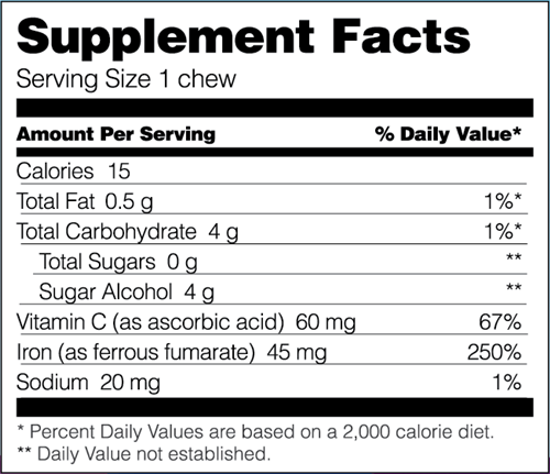 Iron Soft Chew with Vitamin C - Grape (Bariatric Fusion) supplement facts