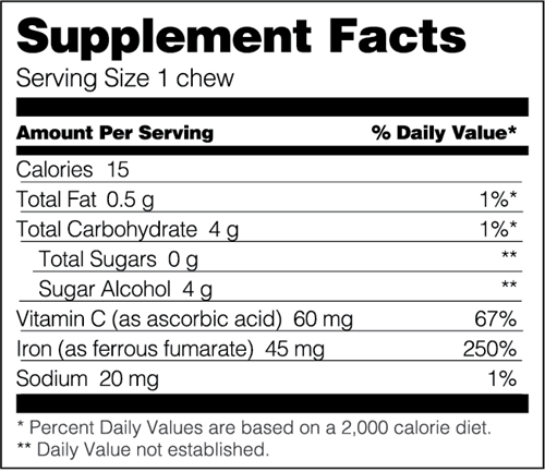 Iron Soft Chew with Vitamin C - Watermelon (Bariatric Fusion) supplement facts