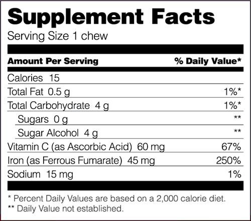 Iron Soft Chew with Vitamin C Cherry (Bariatric Fusion) supplement facts
