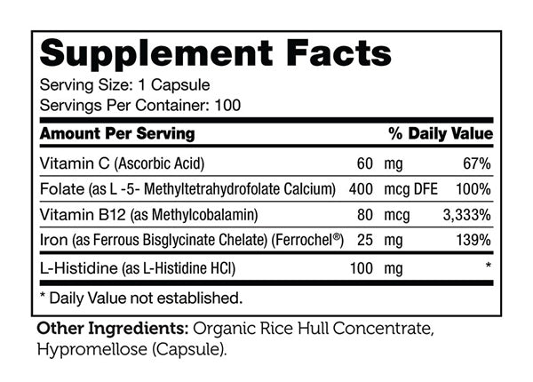 Iron Complex Supplement Facts Label
