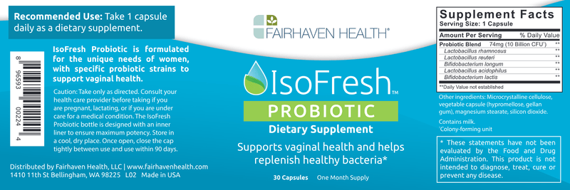 IsoFresh Probiotic for Vaginal Balance (Fairhaven Health) Label