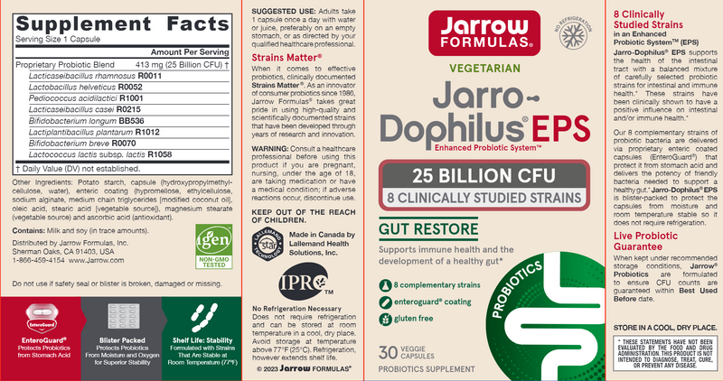 Jarro-Dophilus EPS 25 Billion Jarrow Formulas label