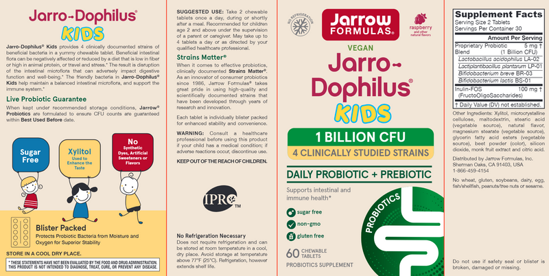 Jarro-Dophilus Kids 1 Billion Jarrow Formulas label