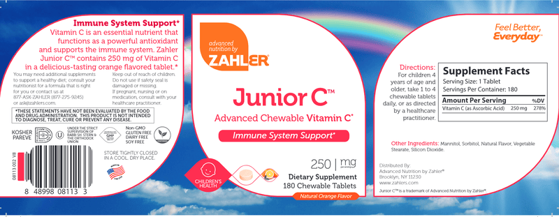 Junior C Chewable (Advanced Nutrition by Zahler) Label