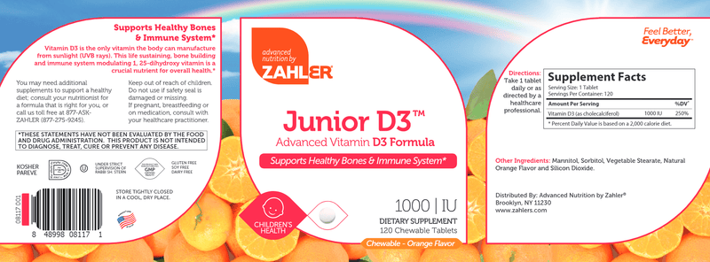 Junior D3 (Advanced Nutrition by Zahler) Label
