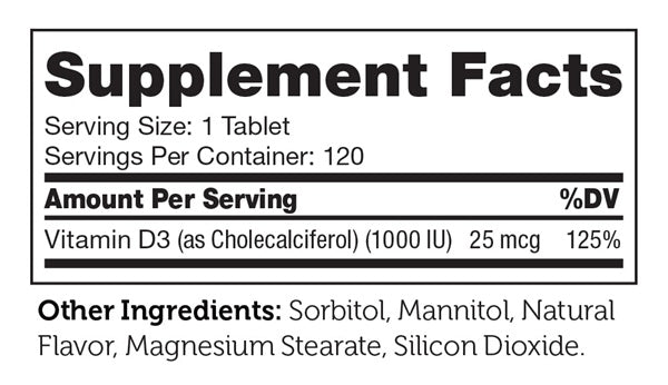 Junior D3 Supplement Facts Label
