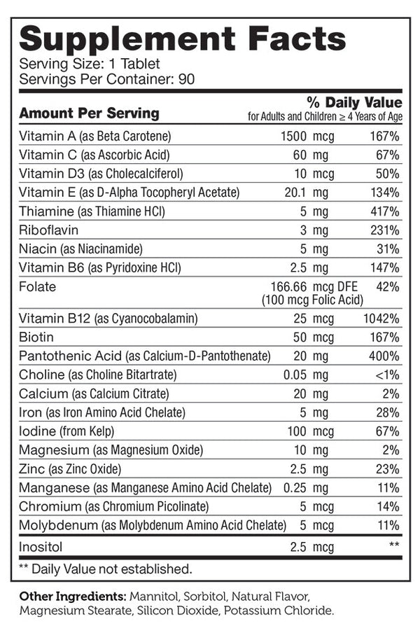 Junior Multi Supplement Facts Label