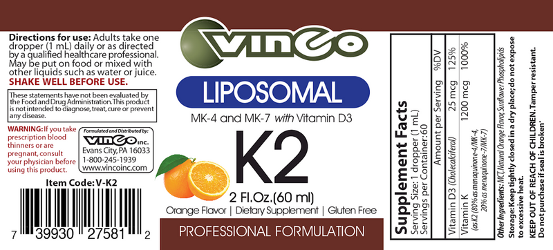 K2 Complex Liposomal Orange Vinco label