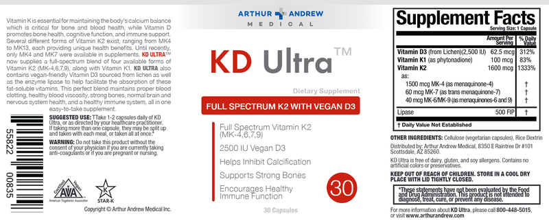 KD Ultra (Arthur Andrew Medical Inc) 30ct Label