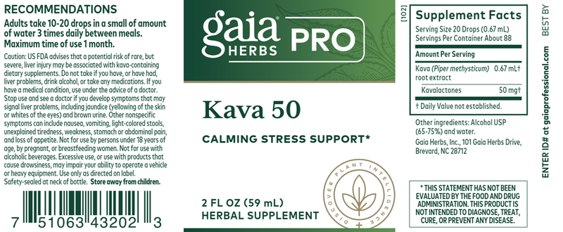 kava 50 gaia herbs pro label