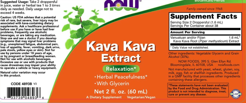 Kava Kava Extract Liquid (NOW) Label