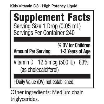 Kid's Vitamin D3 Liquid (EquiLife) supplement facts