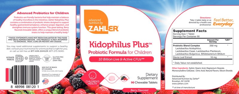 Kidophilus Plus (Advanced Nutrition by Zahler) Label