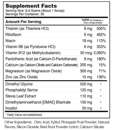Kids Active Powder Supplement Facts Label