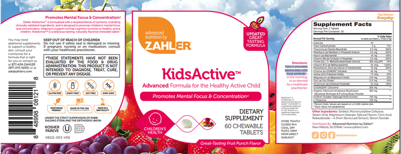 kidsactive advanced nutrition by zahler label