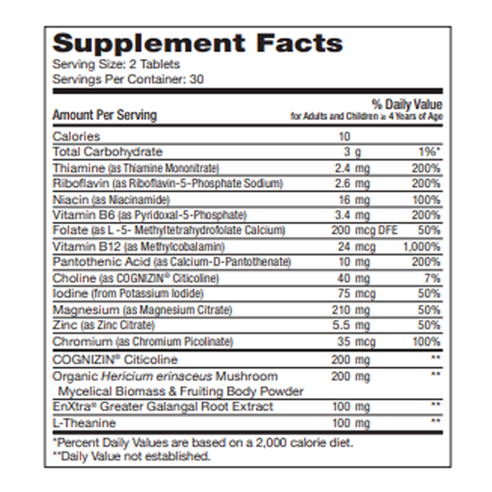 KidsActive Supplement Facts Label