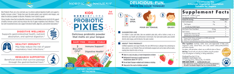 Kids Nordic Flora Probiotic Pixies (Nordic Naturals) Label