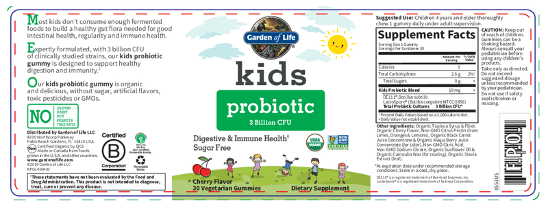Kids Probiotic 3B Cherry (Garden of Life) Label