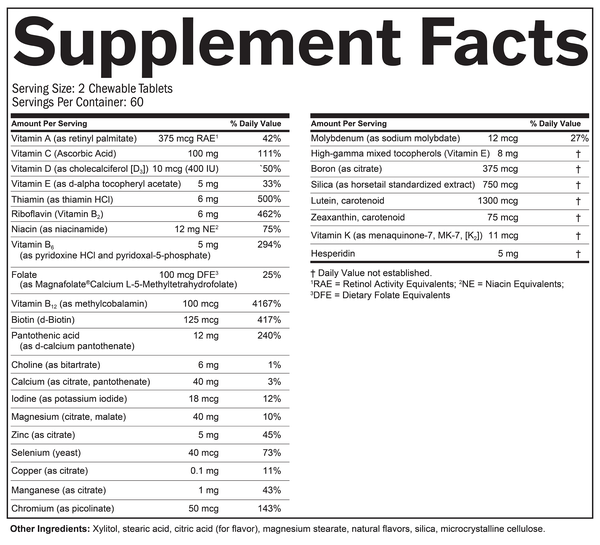 Kids' NeuroVite Orange Chewables Supplement Facts Label