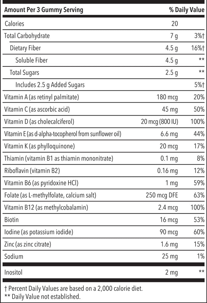 kids plus multi & fiber smartypants vitamins supplement facts