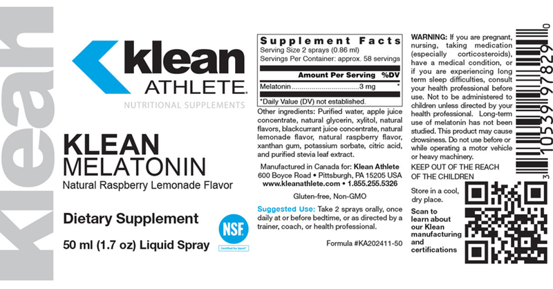 melatonin (klean athlete) label