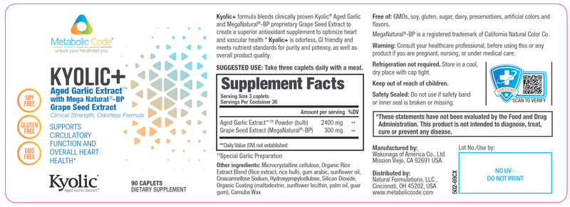 Kyolic+ (Metabolic Code) label