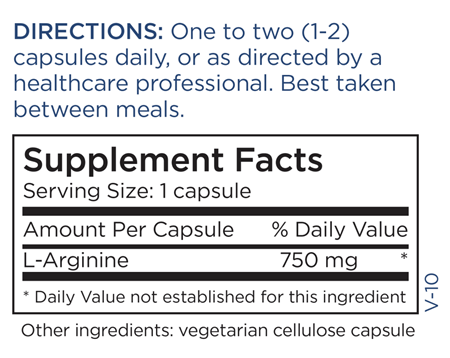 L-Arginine 750 mg (Metabolic Maintenance) supplement facts