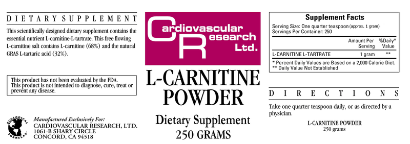 L-Carnitine Powder (Ecological Formulas) Label