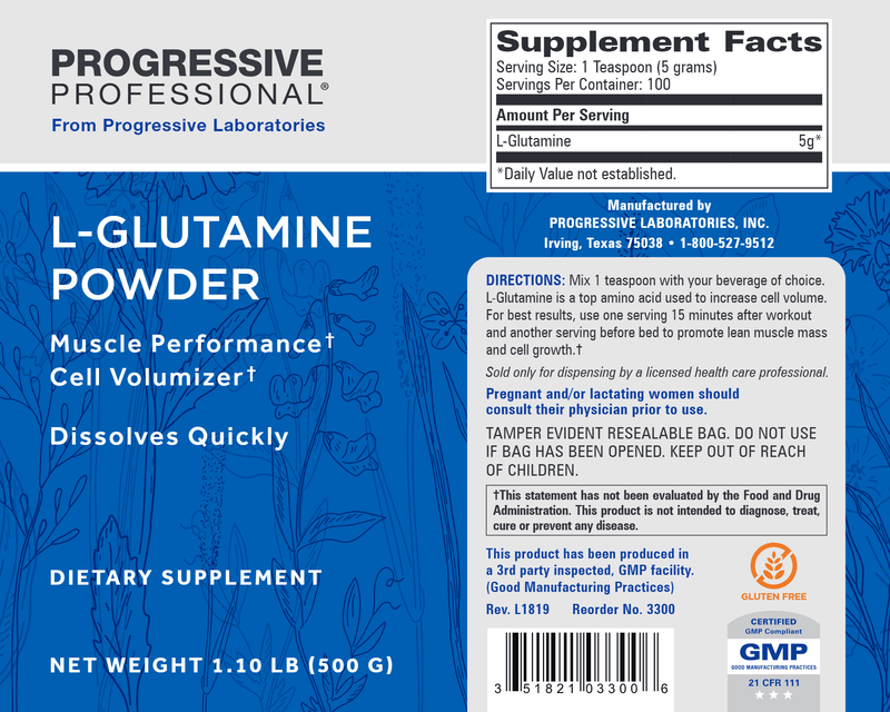 L-Glutamine Powder - Progressive Labs Label