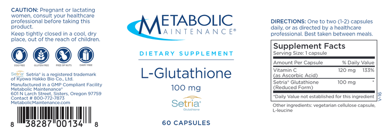 L-Glutathione 100mg (Metabolic Maintenance) label