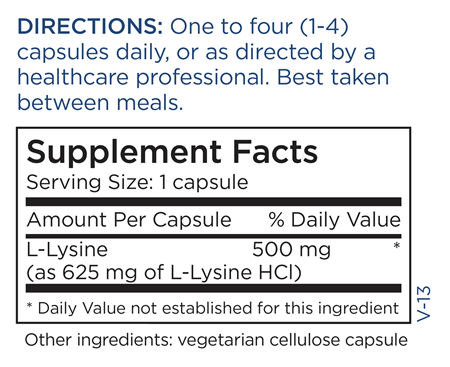 L-Lysine 500 mg (Metabolic Maintenance) supplement facts