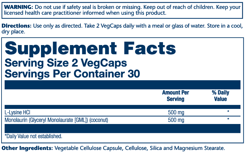 l-lysine monolaurin 1:1 solaray supplement facts
