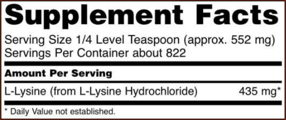L-Lysine Powder (NOW) Supplement Facts