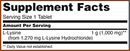 l-lysine 1000 mg (now foods) supplement facts