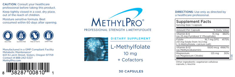 L-Methylfolate 10 mg + Cofactors (MethylPro) label