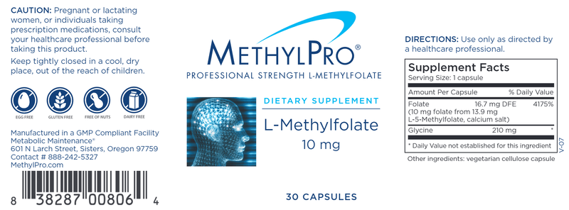 L-Methylfolate 10 mg (MethylPro) label